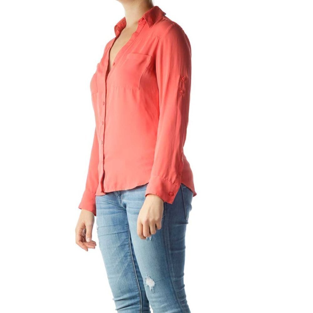 Express Orange Pocketed Collared Shirt - Picture 3 of 3